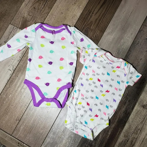 Baby Girl Elephant Onesie Bundle Size 3 Months NWOT Purple White Cotton - Picture 1 of 7